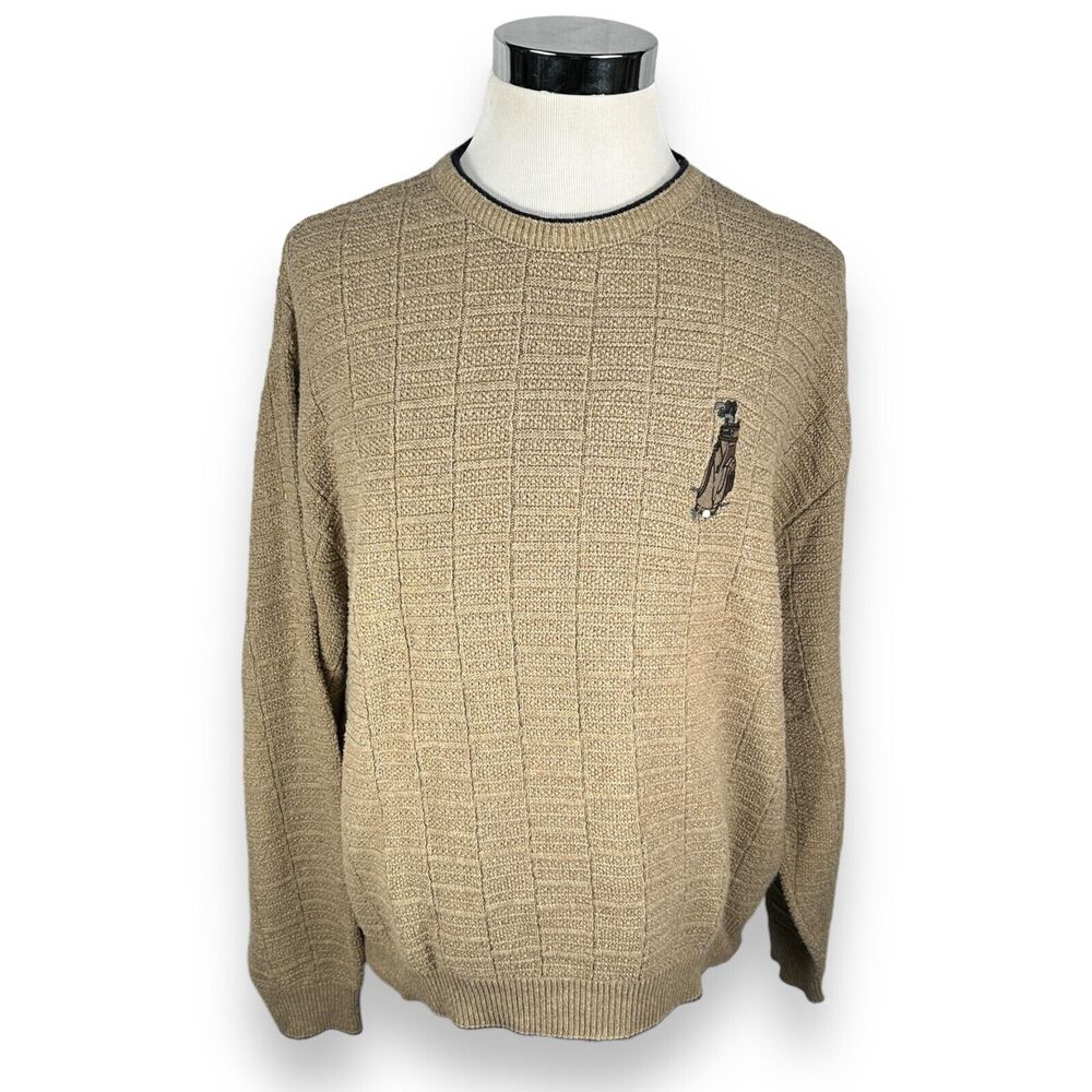 Vintage Fairway Sport Golf Bag Sweater Men's XL Knit Cotton Crew Neck USA Beige‎